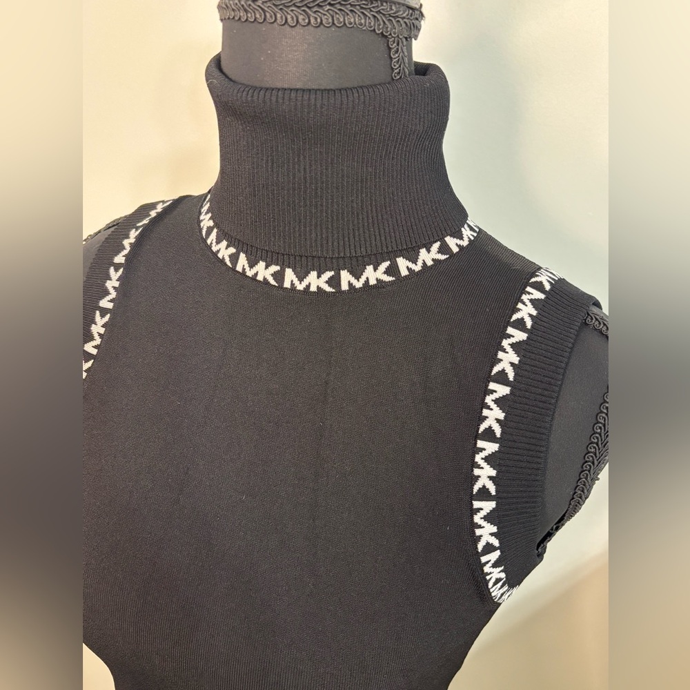 Michael Kors Black Sleeveless Tank top turtleneck size XS white MK logo detail - Picture 4 of 11